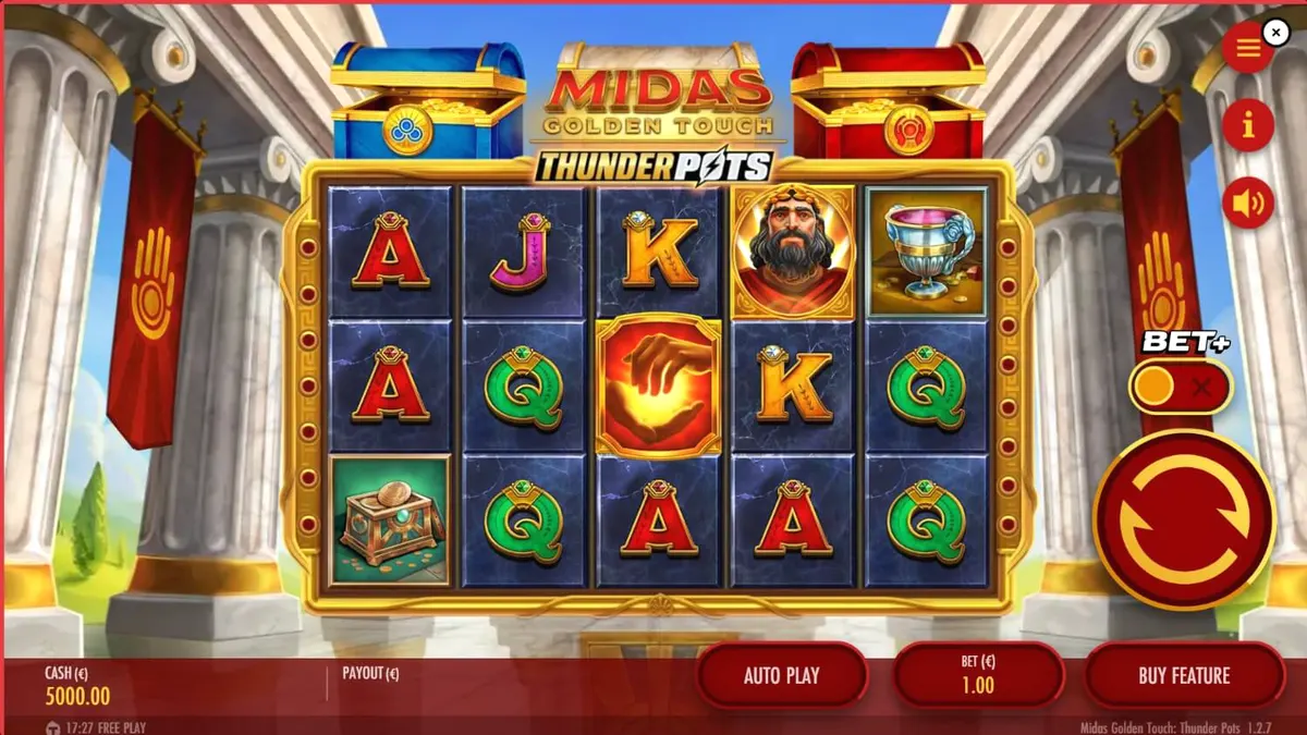 Midas Golden Touch: Thunder Pots slot interface with golden theme